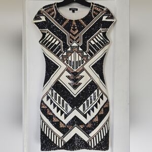 Express Black and Gold Sequin Mini Dress